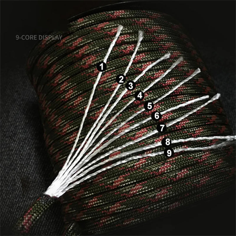 100M 550 Military Standard 9-Core Paracord Rope 4mm Outdoor Parachute Cord Survival Umbrella Tent Lanyard Strap Clothesline